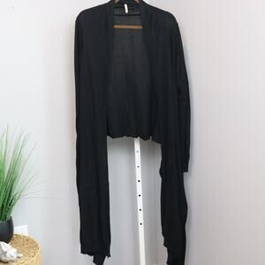 Elan Black Draped Long Sleeve Cardigan Sweater OS Open Front Wrap Tie Style
